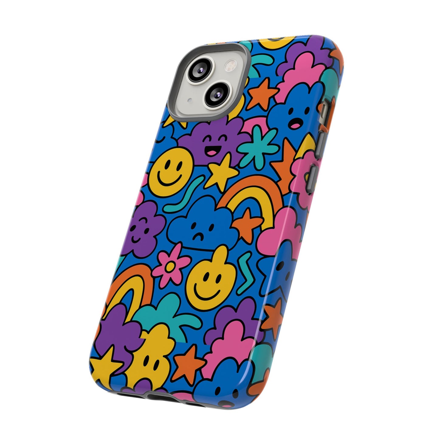 vibrant cartoon protective phone case with playful multicolour design – unisex fashion accessory – compatible with iphone 13, 14, 15 & 16 – all models including pro, pro max & plus