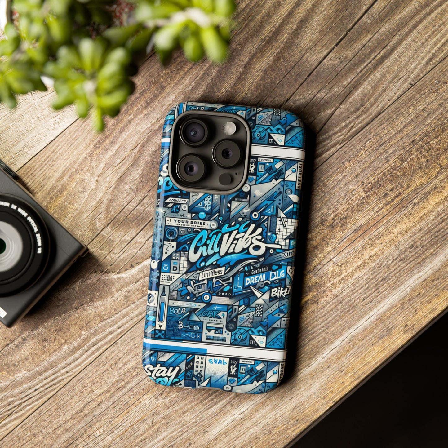 vibrant 3d wrap protective phone case in retro blue aesthetic for stylish protection compatible with iphone 13, 14, 15 & 16 – all models including pro, pro max & plus
