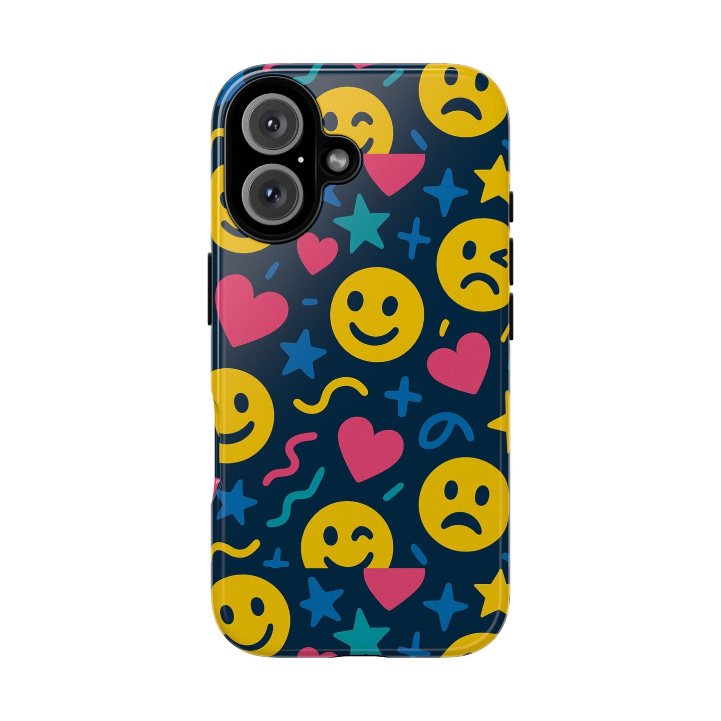 vibrant multicolour emoji phone case with 3d wrap design for playful protection compatible with iphone 13, 14, 15 & 16 – all models including pro, pro max & plus