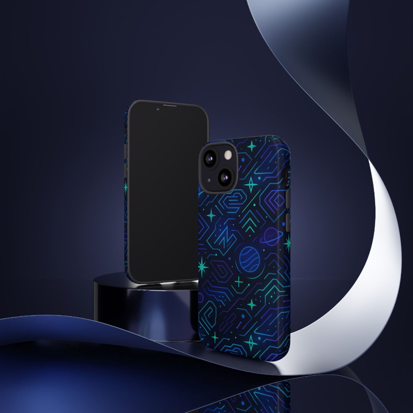 vibrant space design protective phone case in blue and green 3d wrap for stylish protection compatible with iphone 13, 14, 15 & 16 – all models including pro, pro max & plus