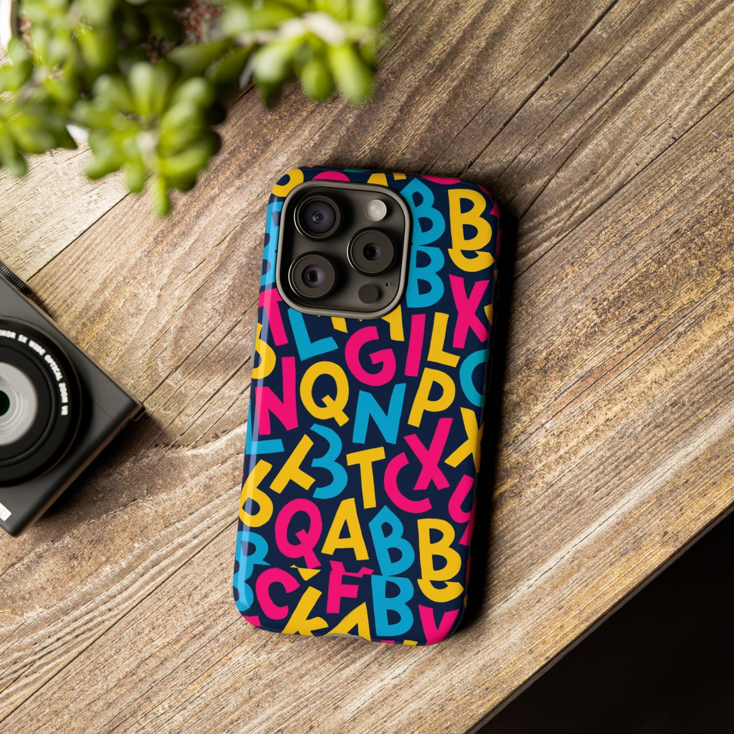 multicolour 3d wrap phone case with playful alphabet design – stylish protection for smartphones compatible with iphone 13, 14, 15 & 16 – all models including pro, pro max & plus