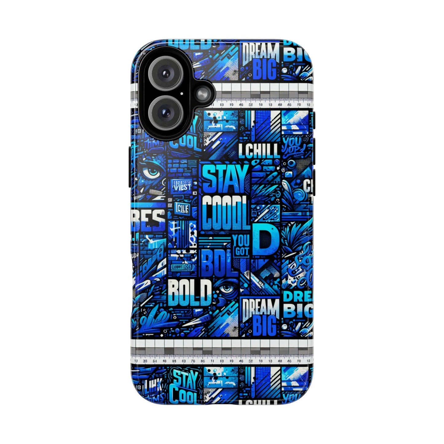 vibrant 3d wrap protective phone case in blue typography design for unique style – stylish protection compatible with iphone 13, 14, 15 & 16 – all models including pro, pro max & plus