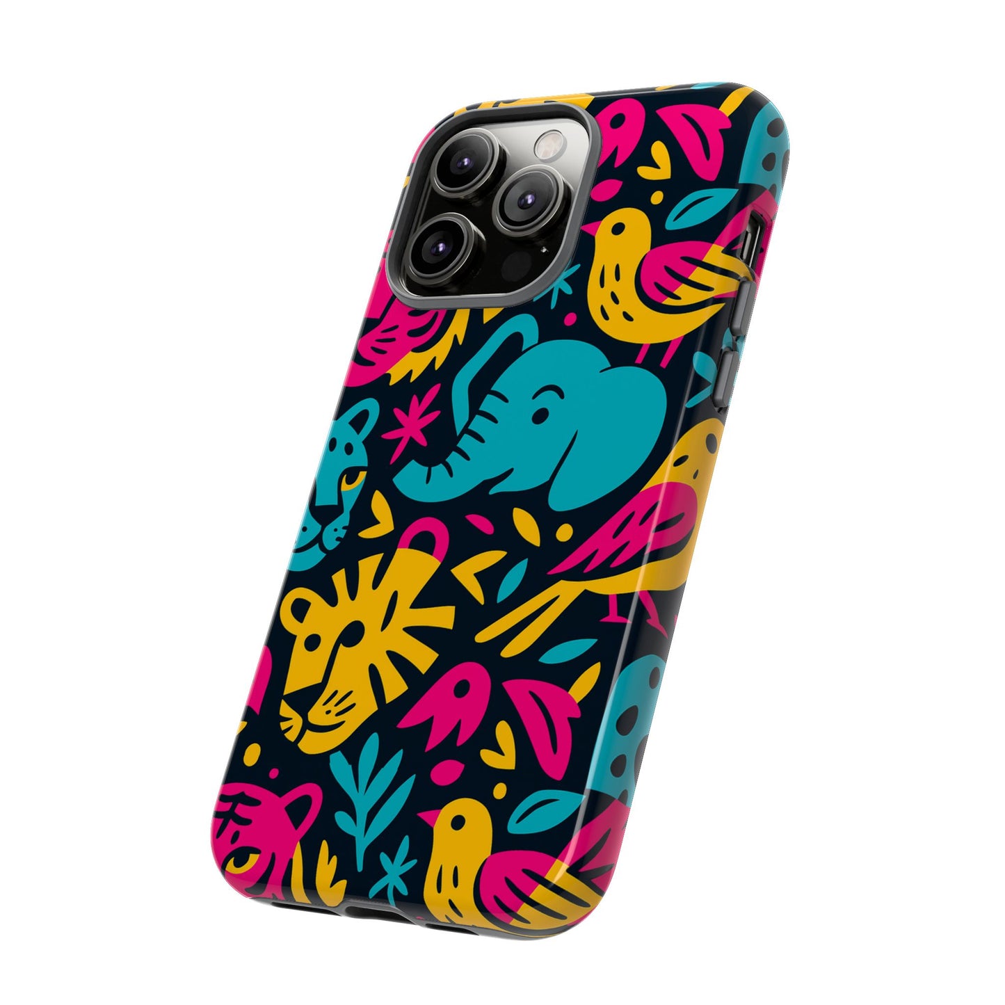 vibrant 3d animal print protective phone case colourful design for stylish protection compatible with iphone 13, 14, 15 & 16 – all models including pro, pro max & plus