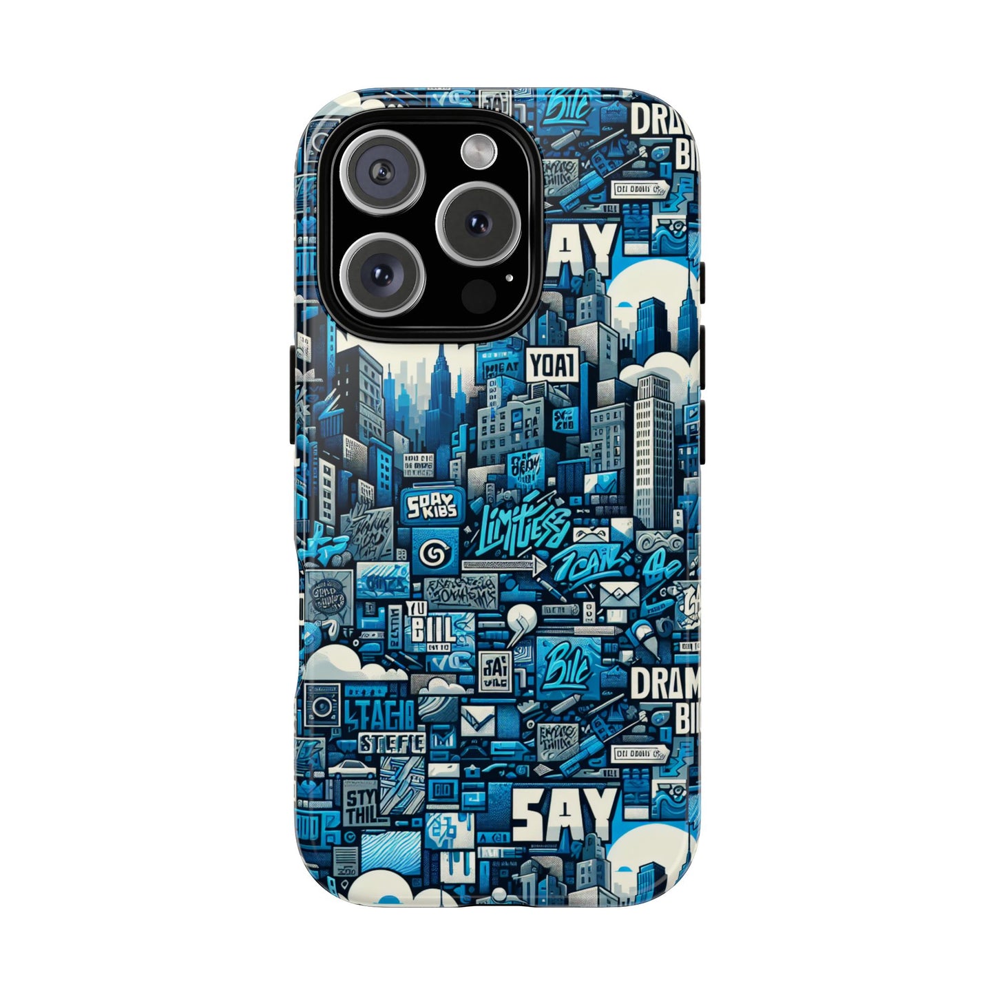 protective phone case with 3d urban design in blue for stylish protection – trendy accessory compatible with iphone 13, 14, 15 & 16 – all models including pro, pro max & plus
