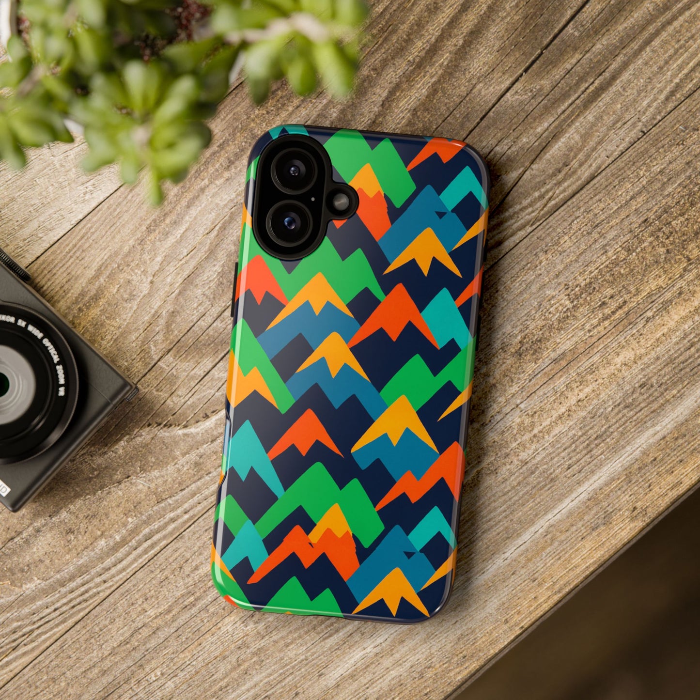 vibrant mountain design protective phone case with colourful abstract pattern for stylish protection compatible with iphone 13, 14, 15 & 16 – all models including pro, pro max & plus