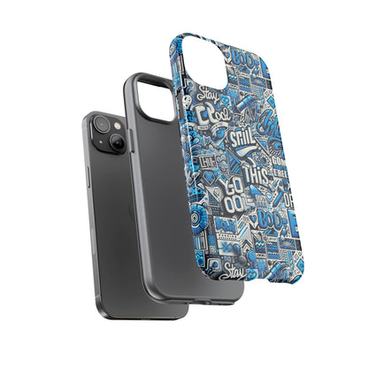 3D Wrap Protective Phone Case in Vibrant Blue Retro Design for Unique Style and Playful Expression Compatible with iPhone 13, 14, 15 & 16 – all models including Pro, Pro Max & Plus