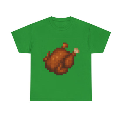 Funny Pixel Turkey Unisex Heavy Cotton Tee for Gamers - Perfect Thanksgiving Shirt, Casual Wear, Comfortable Cotton Tee, Fun Gamer Apparel, Holiday Graphic Tee