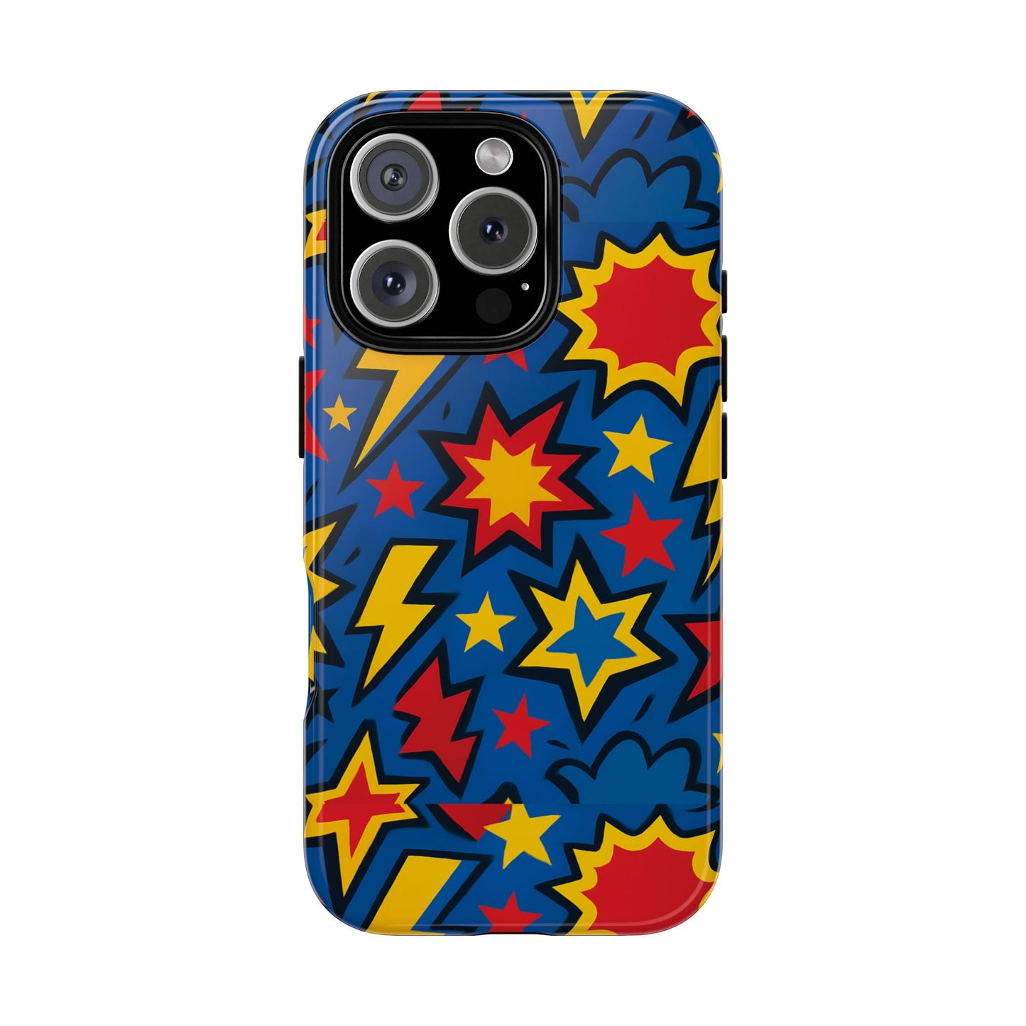 vibrant 3d superhero design protective phone case for fun retro style and unique expression compatible with iphone 13, 14, 15 & 16 – all models including pro, pro max & plus