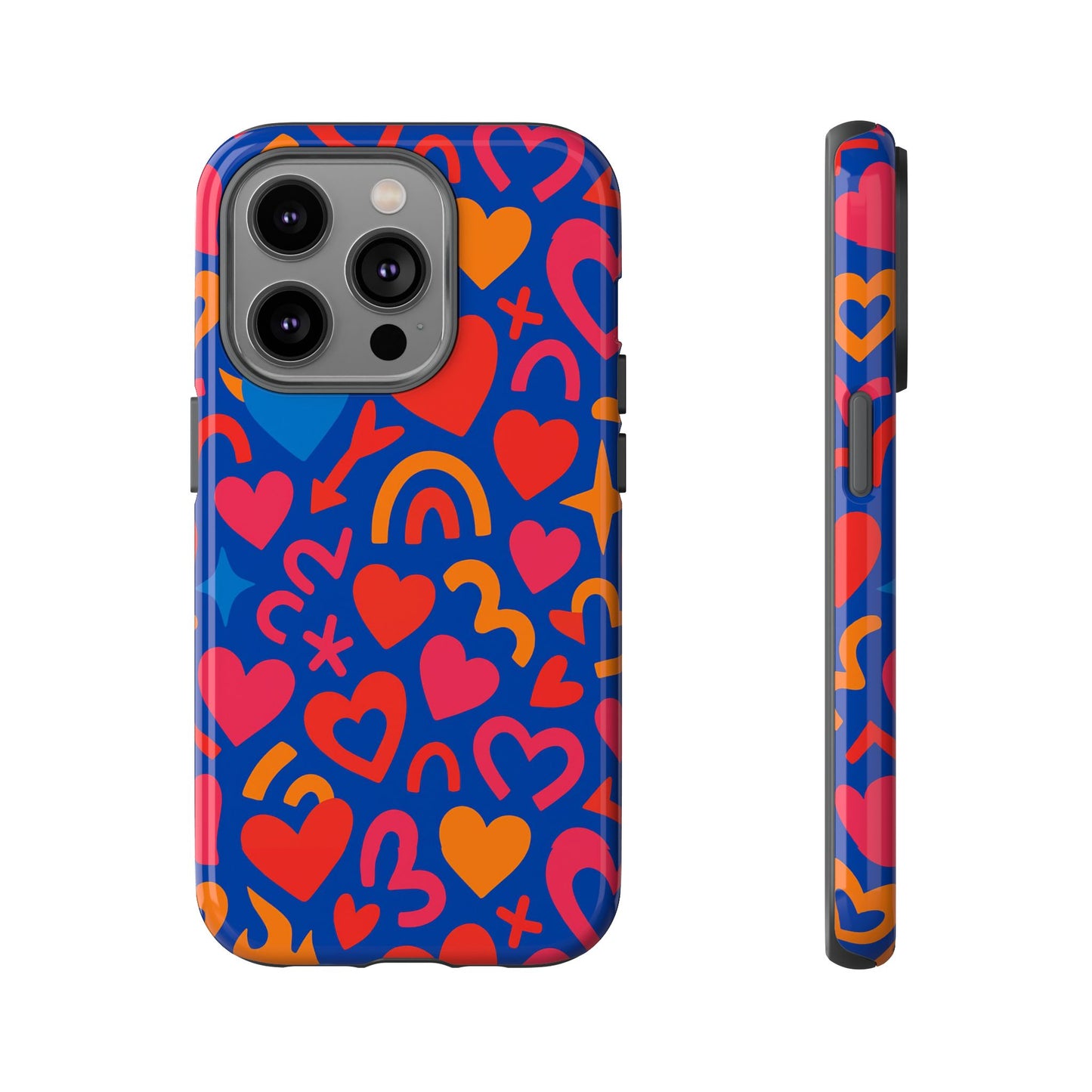 vibrant multicolour heart design protective phone case stylish accessory for self-expression compatible with iphone 13, 14, 15 & 16 – all models including pro, pro max & plus