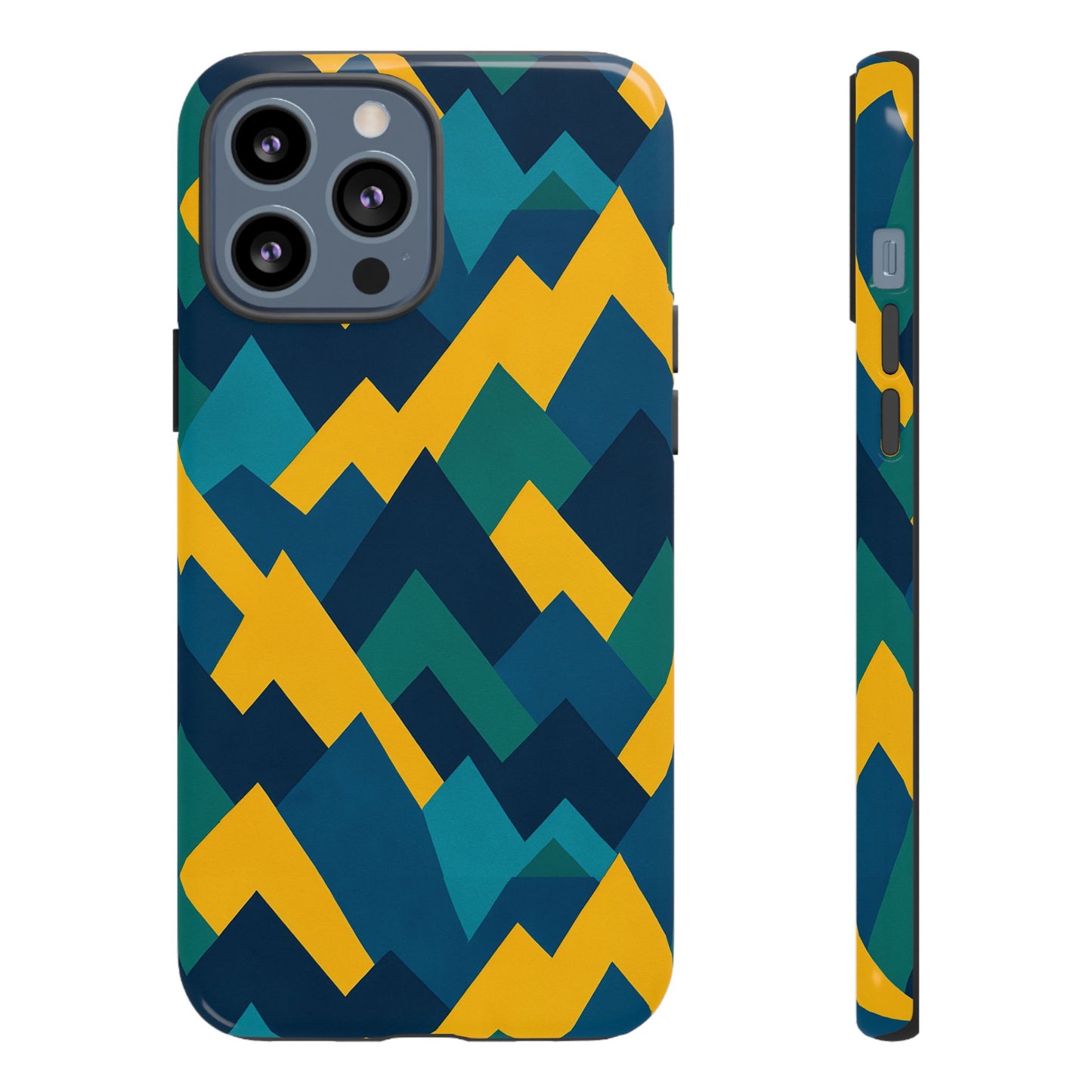 vibrant geometric mountain design protective phone case for unique style and durable protection compatible with iphone 13, 14, 15 & 16 – all models including pro, pro max & plus