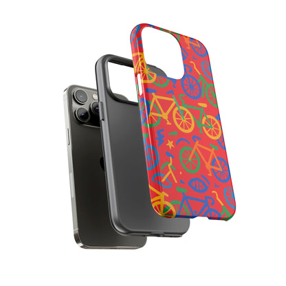 Vibrant 3D Bicycle Pattern Protective Phone Case in Colourful Retro Design for Stylish Protection Compatible with iPhone 13, 14, 15 & 16 – all models including Pro, Pro Max & Plus