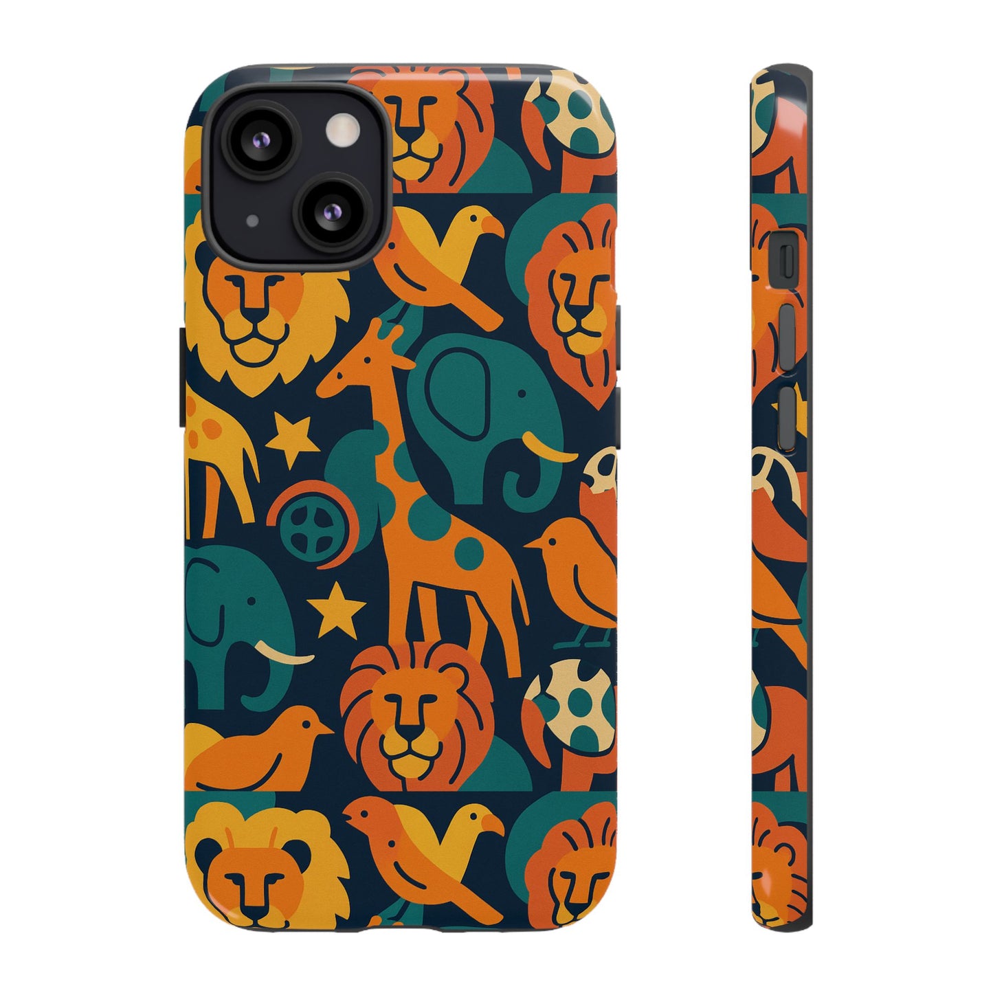 vibrant animal print protective phone case in multicolour – playful design for stylish protection – compatible with iphone 13, 14, 15 & 16 – all models including pro, pro max & plus