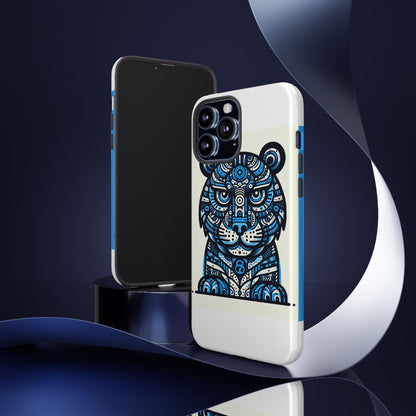 Vibrant Blue Geometric Tiger Design Phone Case – Stylish Protection Accessory for Self-Expression Compatible with iPhone 13, 14, 15 & 16 – all models including Pro, Pro Max & Plus