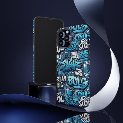 Protective Phone Case with 3D Blue Graffiti Design for Stylish Device Protection and Unique Expression Compatible with iPhone 13, 14, 15 & 16 – all models including Pro, Pro Max & Plus