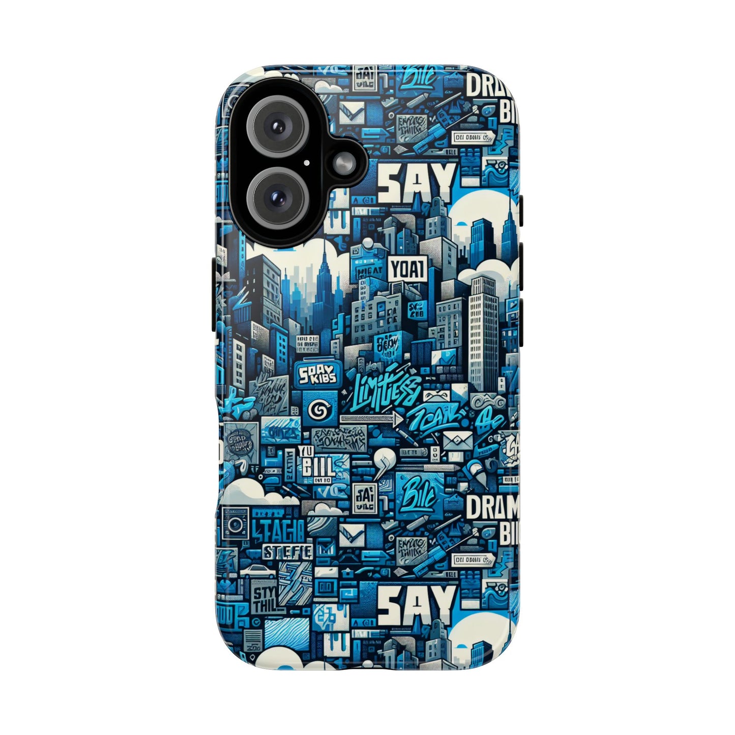 protective phone case with 3d urban design in blue for stylish protection – trendy accessory compatible with iphone 13, 14, 15 & 16 – all models including pro, pro max & plus