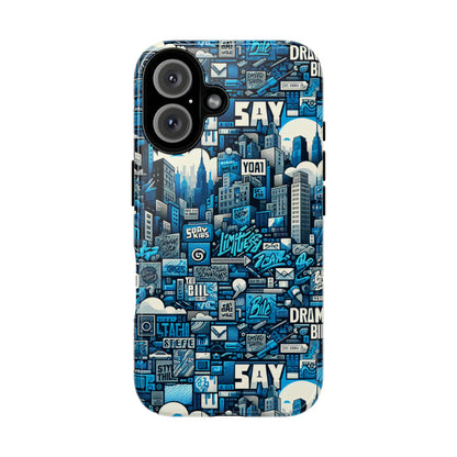 Protective Phone Case with 3D Urban Design in Blue for Stylish Protection – Trendy Accessory Compatible with iPhone 13, 14, 15 & 16 – All Models Including Pro, Pro Max & Plus