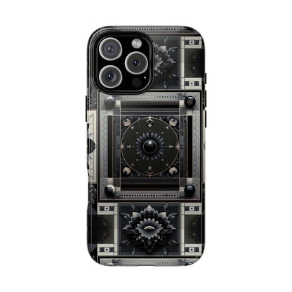 Pattern Image 4 Vibrant Shockproof Phone Case for Anime and Comic Fans, Geometric Black and Silver Design, Durable Protective Cover Compatible with iPhone 13, 14, 15 & 16 – all models including Pro, Pro Max & Plus