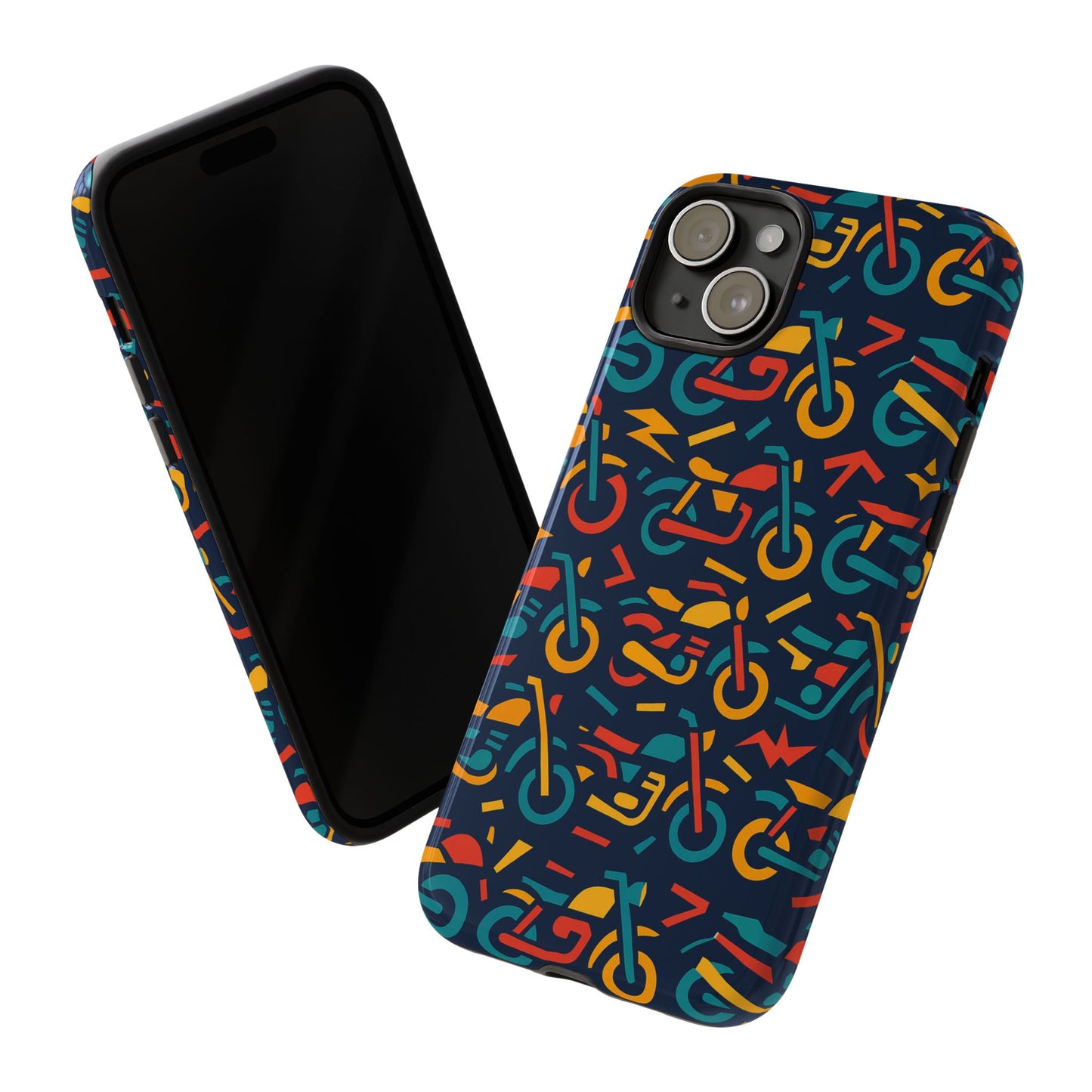 vibrant multicolour motorcycle design protective phone case for stylish protection – compatible with iphone 13, 14, 15 & 16 – all models including pro, pro max & plus