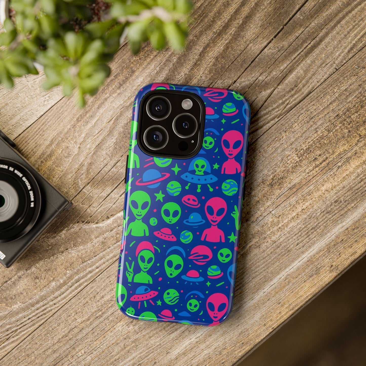 vibrant multicolour alien 3d wrap phone case in retro anime style for stylish protection compatible with iphone 13, 14, 15 & 16 – all models including pro, pro max & plus