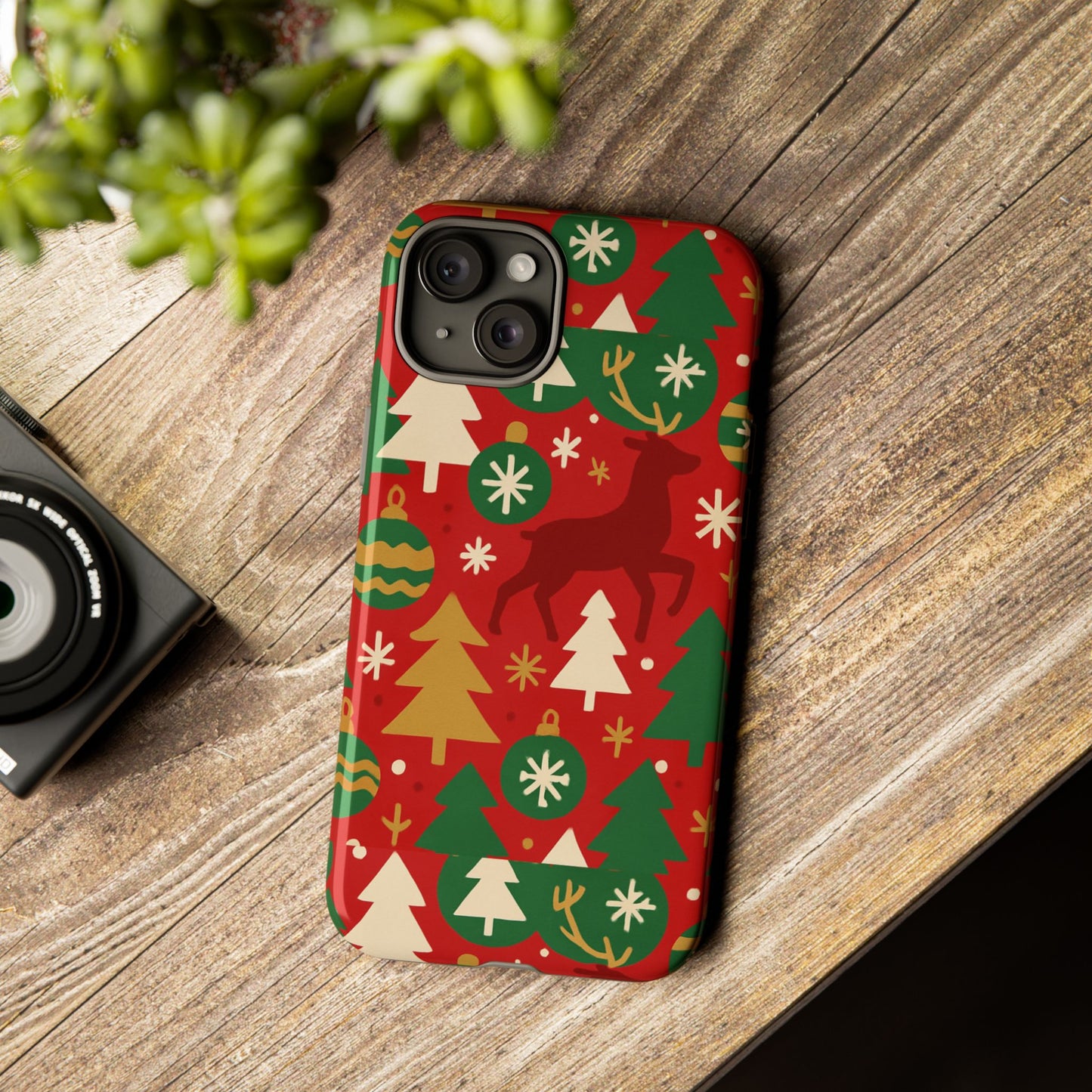 vibrant red christmas phone case with festive 3d design for stylish protection compatible with iphone 13, 14, 15 & 16 – all models including pro, pro max & plus