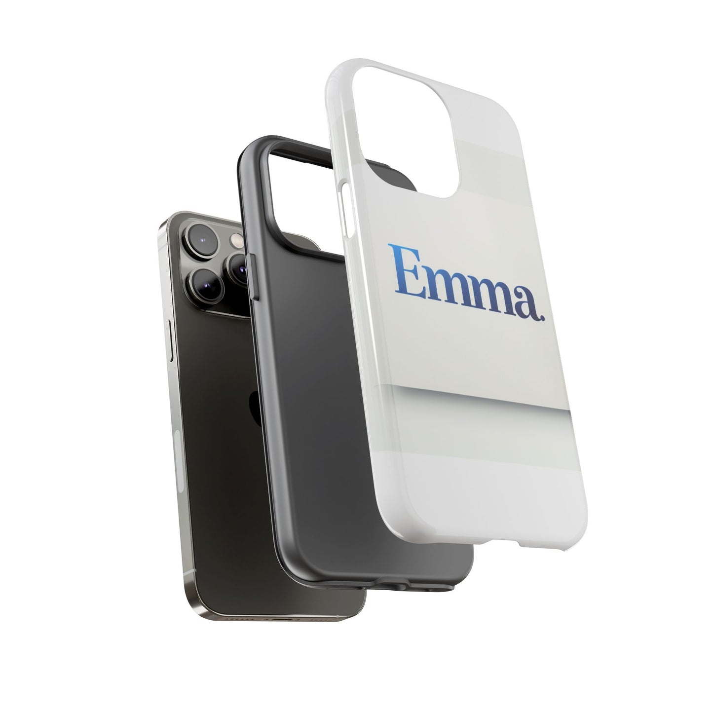 elegant personalised protective phone case in white with blue typography for stylish individuals compatible with iphone 13, 14, 15 & 16 – all models including pro, pro max & plus