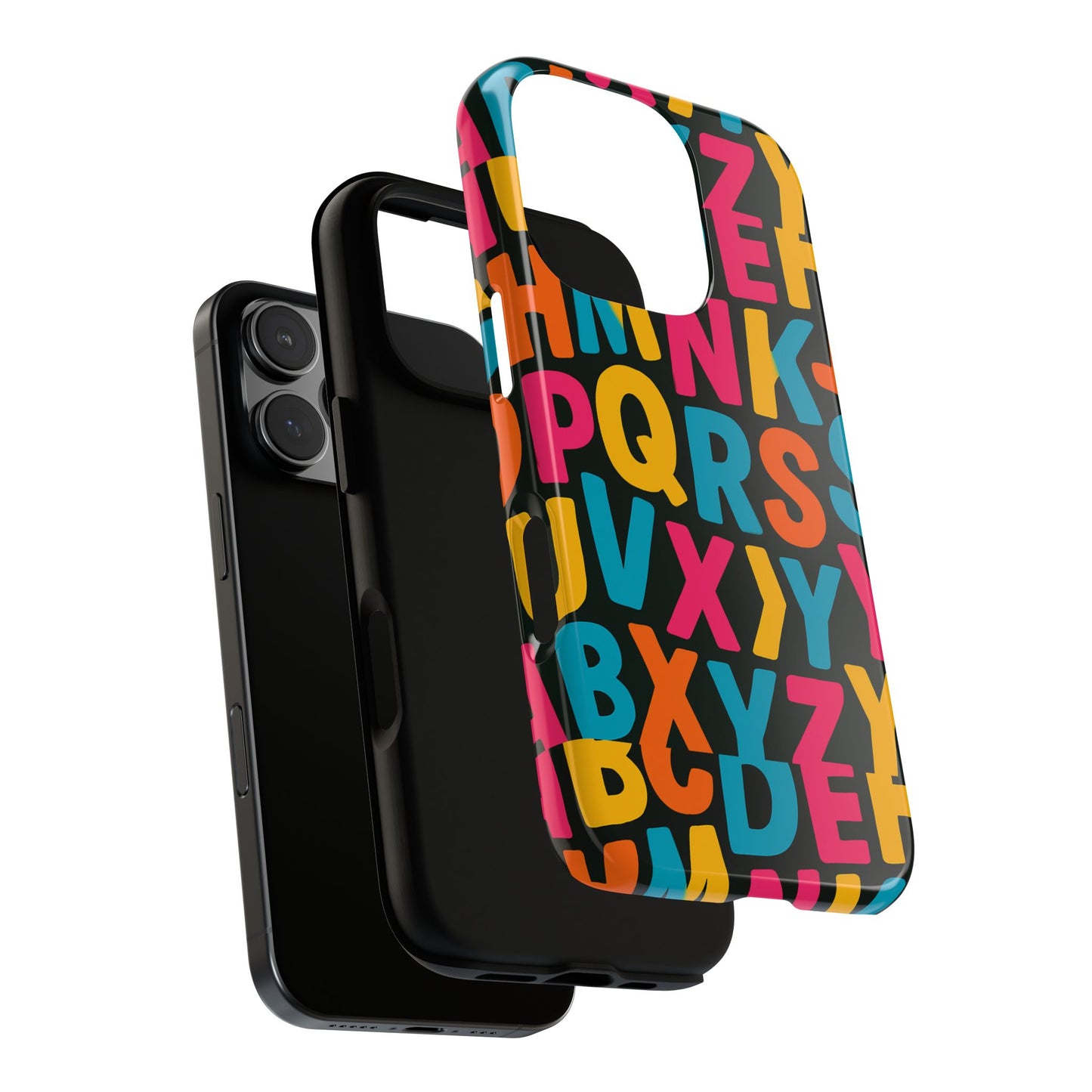 multicolour 3d alphabet wrap protective phone case for unique style and vibrant protection compatible with iphone 13, 14, 15 & 16 – all models including pro, pro max & plus