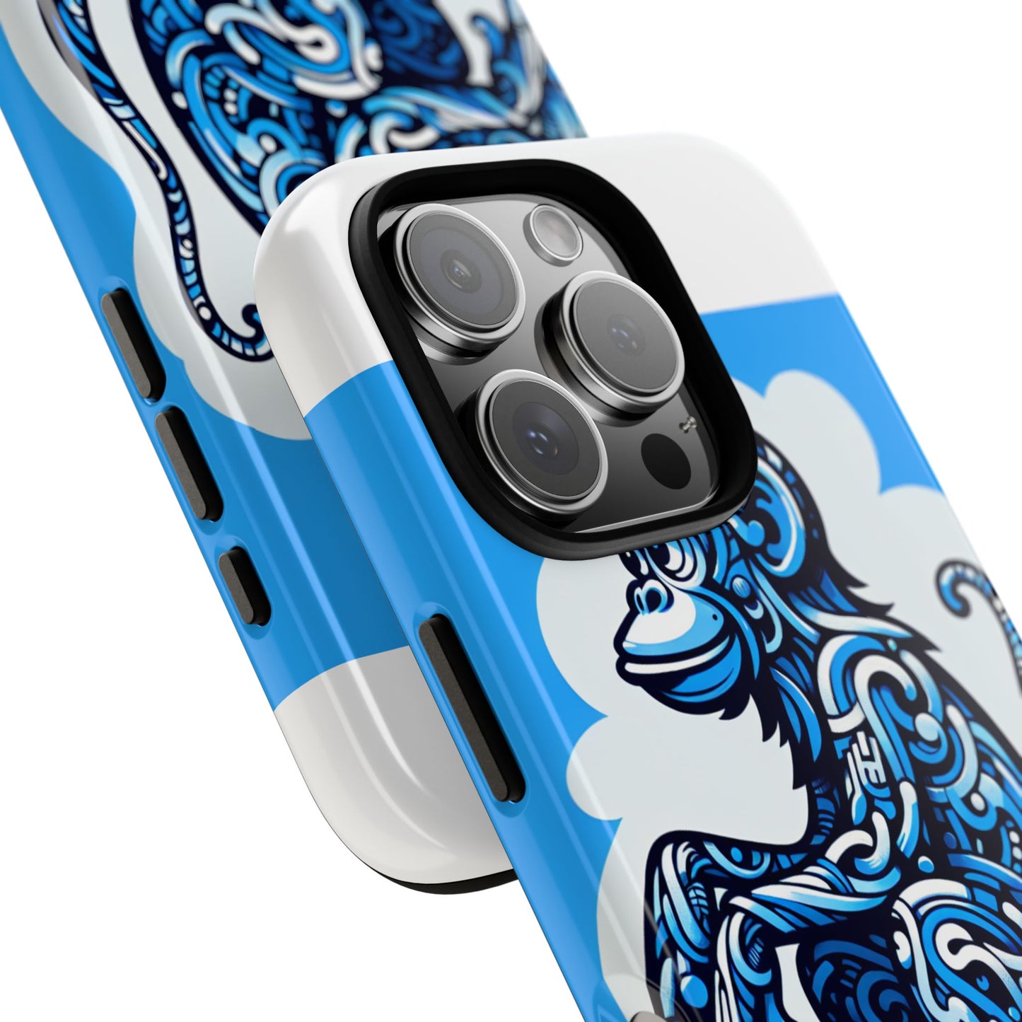 vibrant 3d monkey design phone case in blue – stylish protection for smartphones compatible with iphone 13, 14, 15 & 16 – all models including pro, pro max & plus