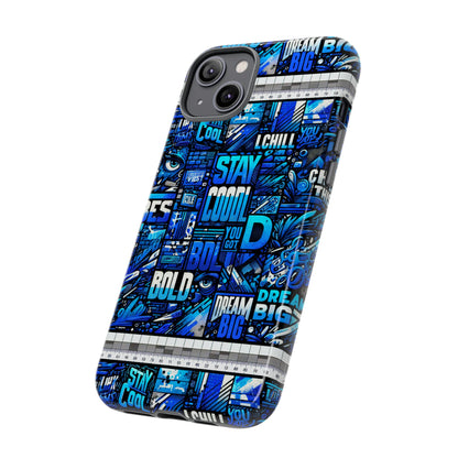Vibrant 3D Wrap Protective Phone Case in Blue Typography Design for Unique Style – Stylish Protection Compatible with iPhone 13, 14, 15 & 16 – All Models Including Pro, Pro Max & Plus