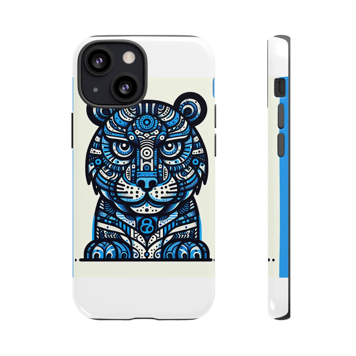 vibrant blue geometric tiger design phone case – stylish protection accessory for self-expression compatible with iphone 13, 14, 15 & 16 – all models including pro, pro max & plus