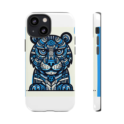 Vibrant Blue Geometric Tiger Design Phone Case – Stylish Protection Accessory for Self-Expression Compatible with iPhone 13, 14, 15 & 16 – all models including Pro, Pro Max & Plus