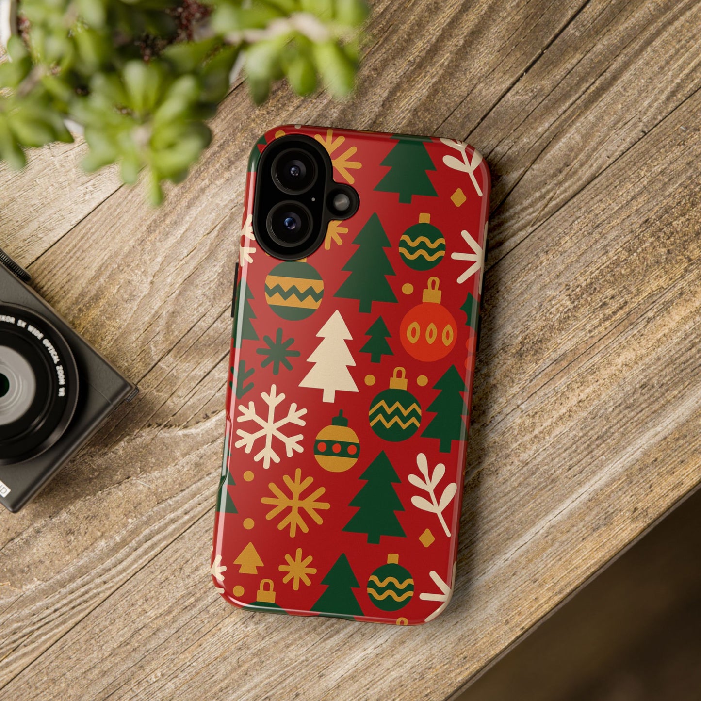 vibrant red 3d wrap protective phone case with christmas tree and ornament design for stylish protection compatible with iphone 13, 14, 15 & 16 – all models including pro, pro max & plus
