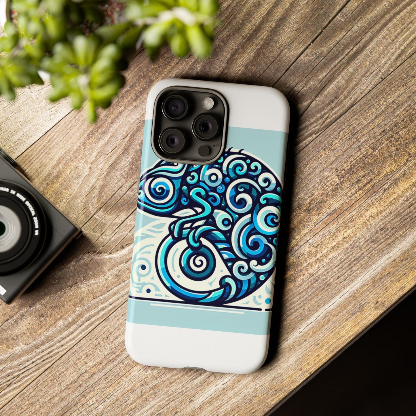 vibrant 3d wrap protective phone case with playful chameleon design in blue – unique accessory for self-expression compatible with iphone 13, 14, 15 & 16 – all models including pro, pro max & plus