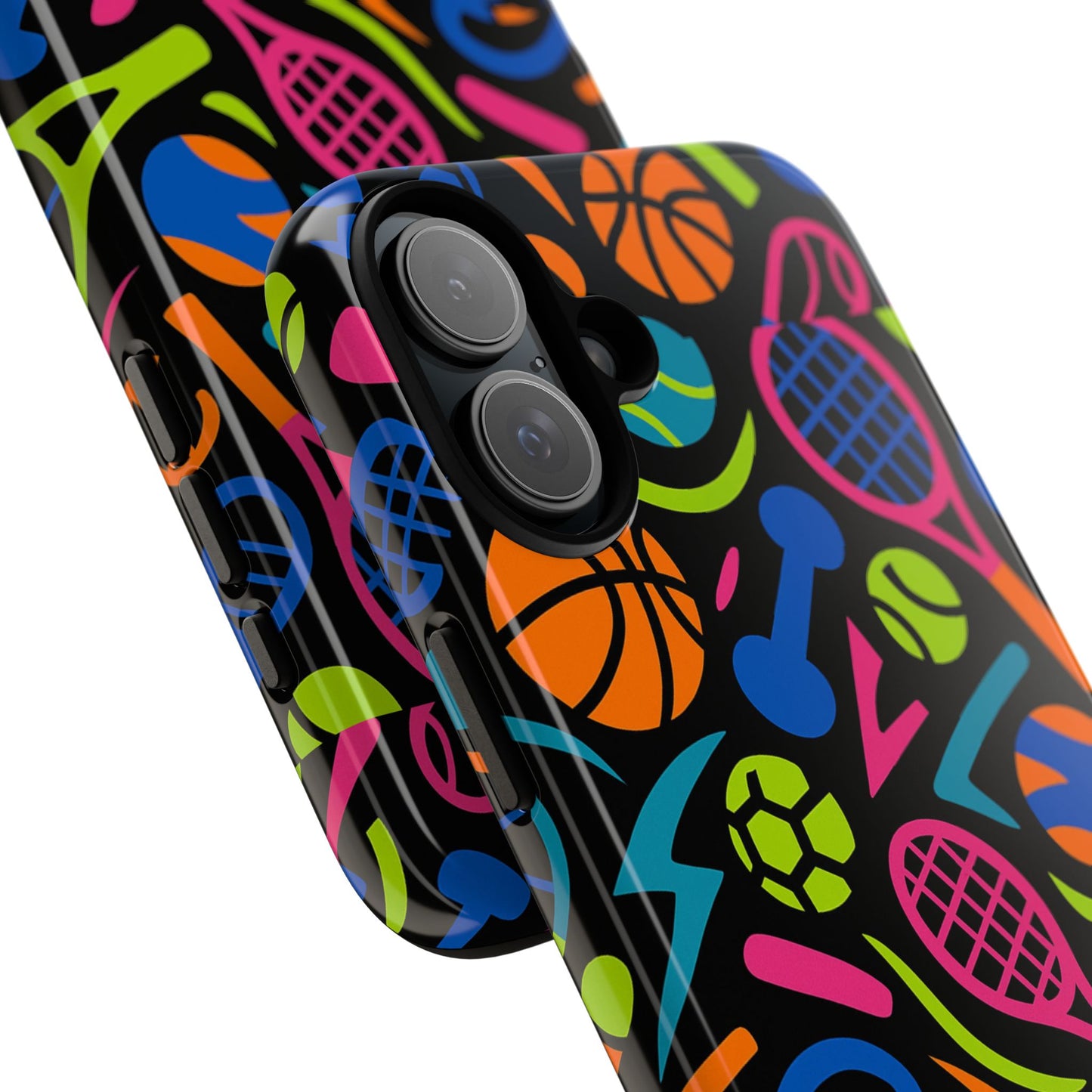 vibrant 3d sport-themed protective phone case in multicolour design for active lifestyle compatible with iphone 13, 14, 15 & 16 – all models including pro, pro max & plus