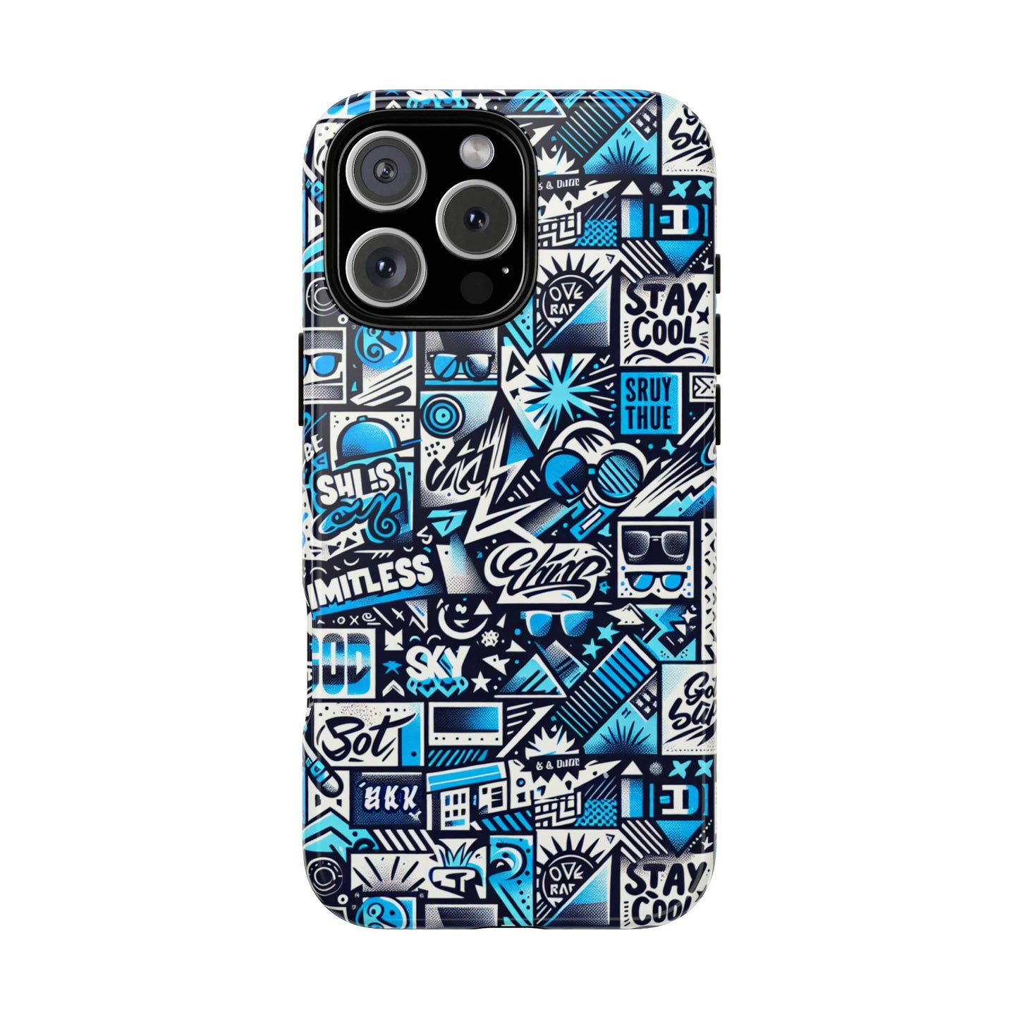 vibrant 3d wrap stylish protective phone case in playful blue and black design for trendsetters compatible with iphone 13, 14, 15 & 16 – all models including pro, pro max & plus