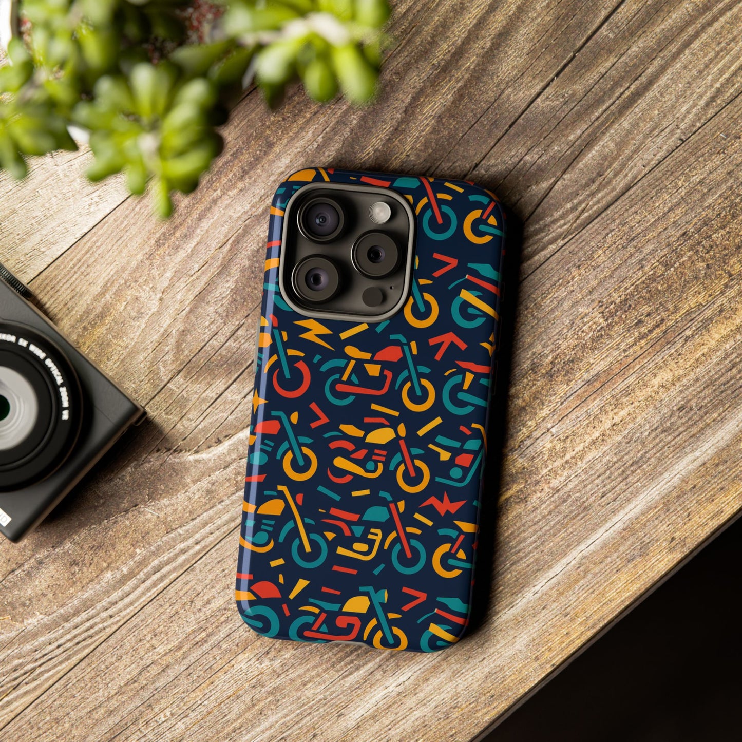 vibrant multicolour motorcycle design protective phone case for stylish protection – compatible with iphone 13, 14, 15 & 16 – all models including pro, pro max & plus