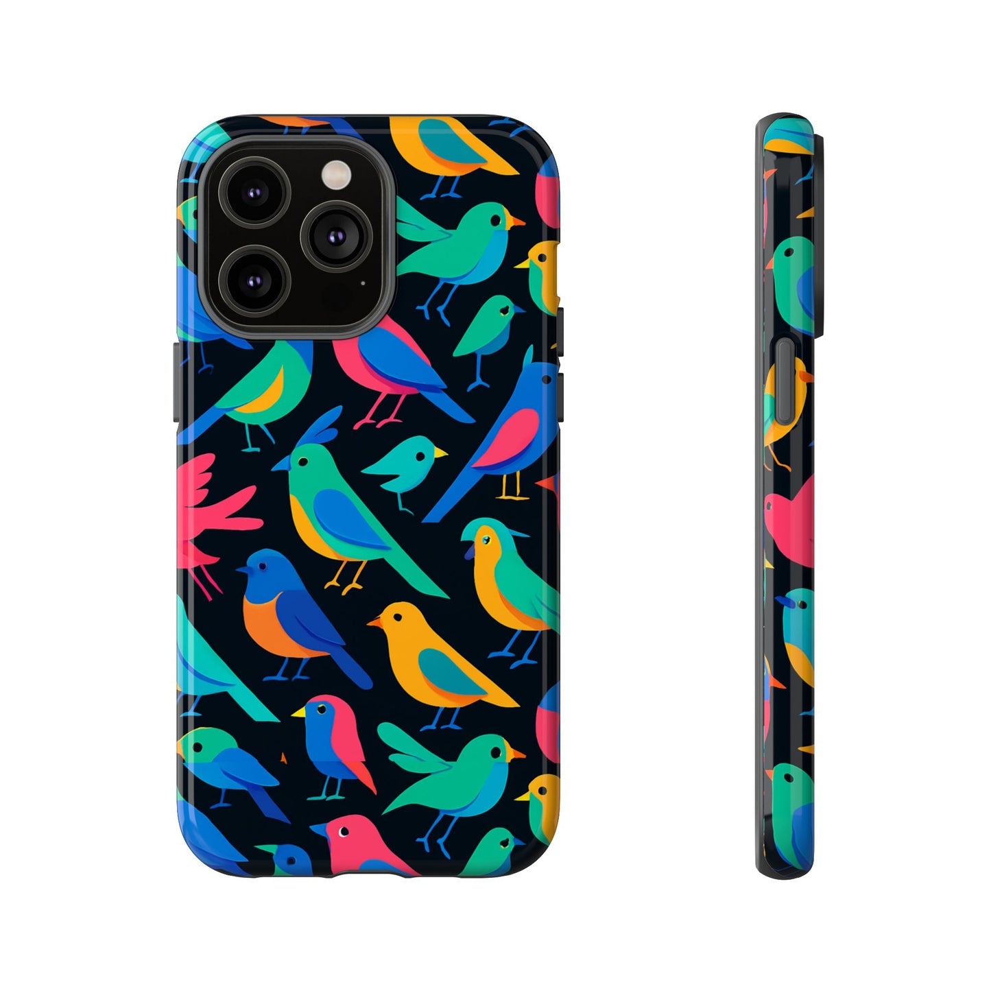 vibrant multicolour 3d bird print protective phone case for smart devices – unique accessory for trendsetters compatible with iphone 13, 14, 15 & 16 – all models including pro, pro max & plus