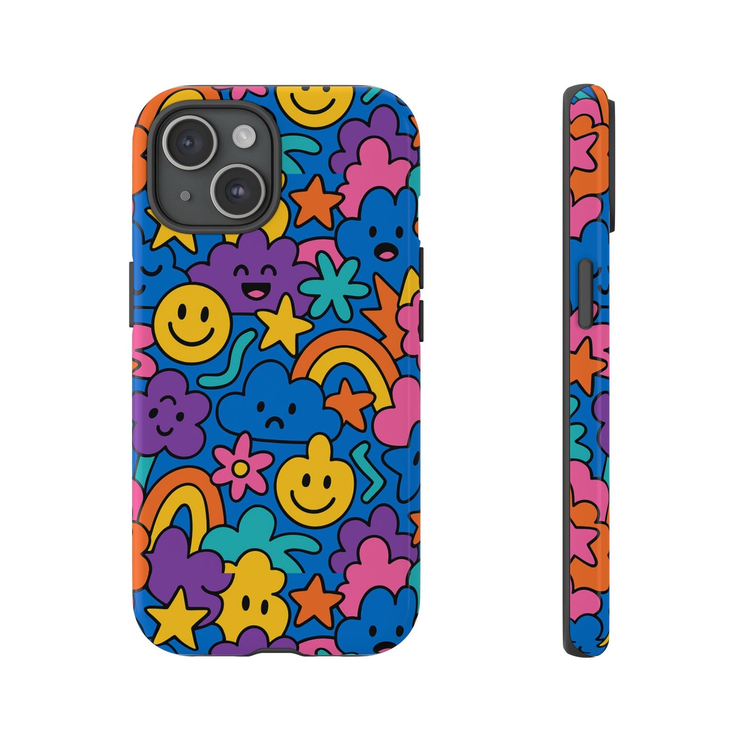 vibrant cartoon protective phone case with playful multicolour design – unisex fashion accessory – compatible with iphone 13, 14, 15 & 16 – all models including pro, pro max & plus