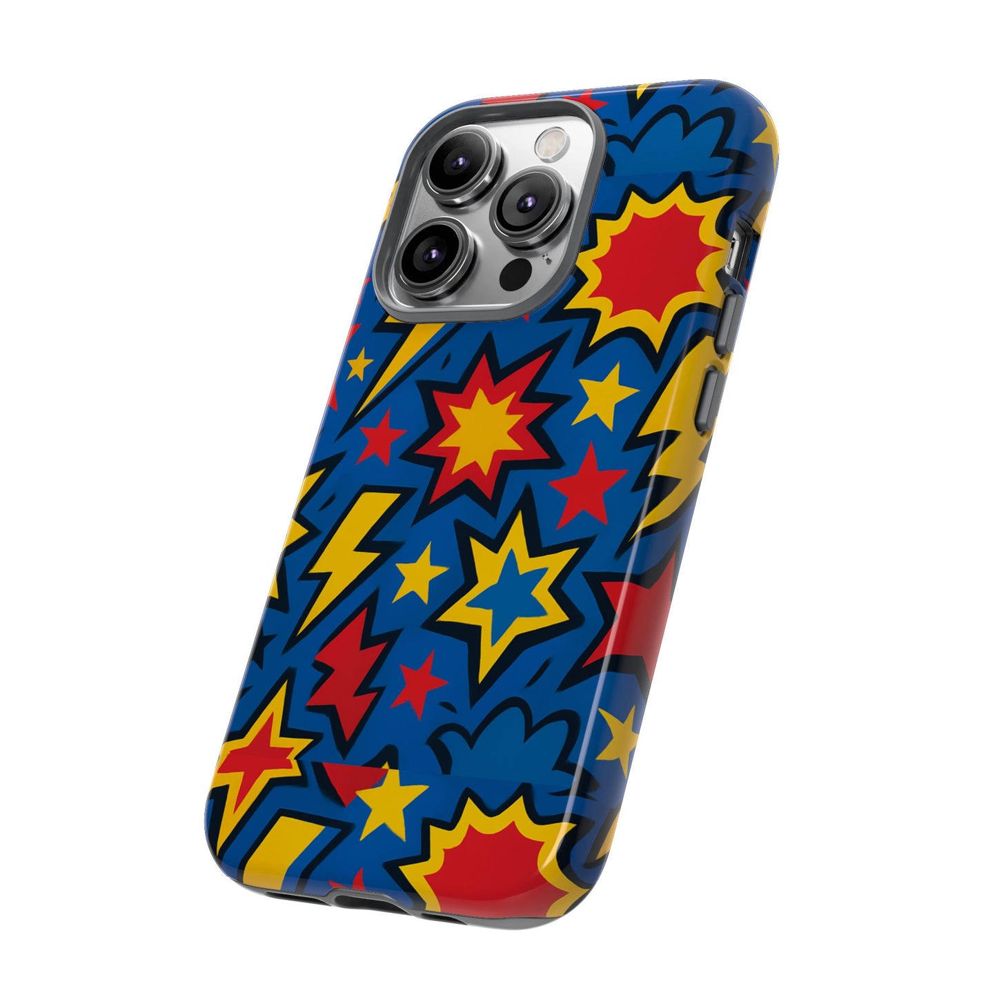 vibrant 3d superhero design protective phone case for fun retro style and unique expression compatible with iphone 13, 14, 15 & 16 – all models including pro, pro max & plus