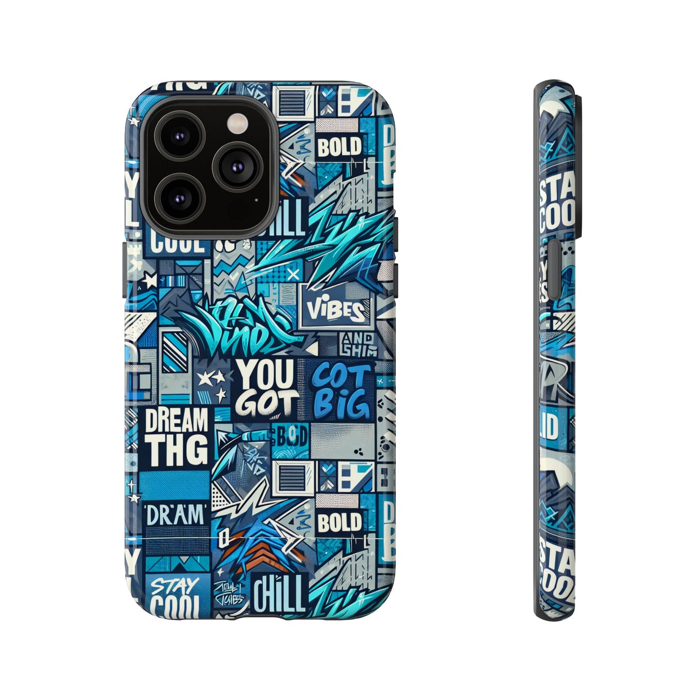vibrant 3d wrap protective phone case in blue with playful graphic design for stylish protection – compatible with iphone 13, 14, 15 & 16 – all models including pro, pro max & plus