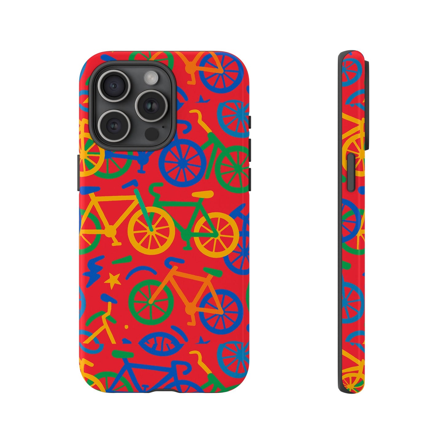 vibrant 3d bicycle pattern protective phone case in colourful retro design for stylish protection compatible with iphone 13, 14, 15 & 16 – all models including pro, pro max & plus