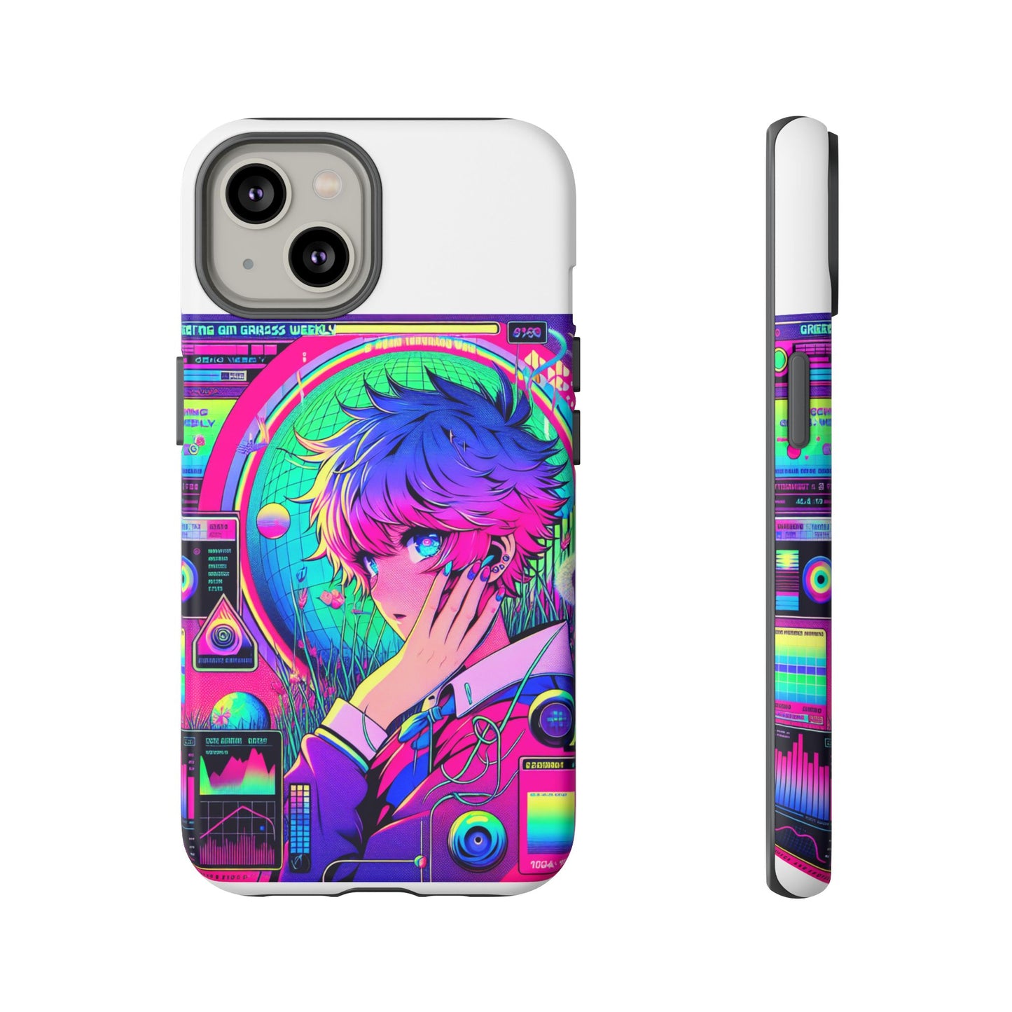 touching grass weekly vibrant protective phone case for smartphones, retro anime design, shock absorbent tpu, uv protected, unique gift for tech enthusiasts
