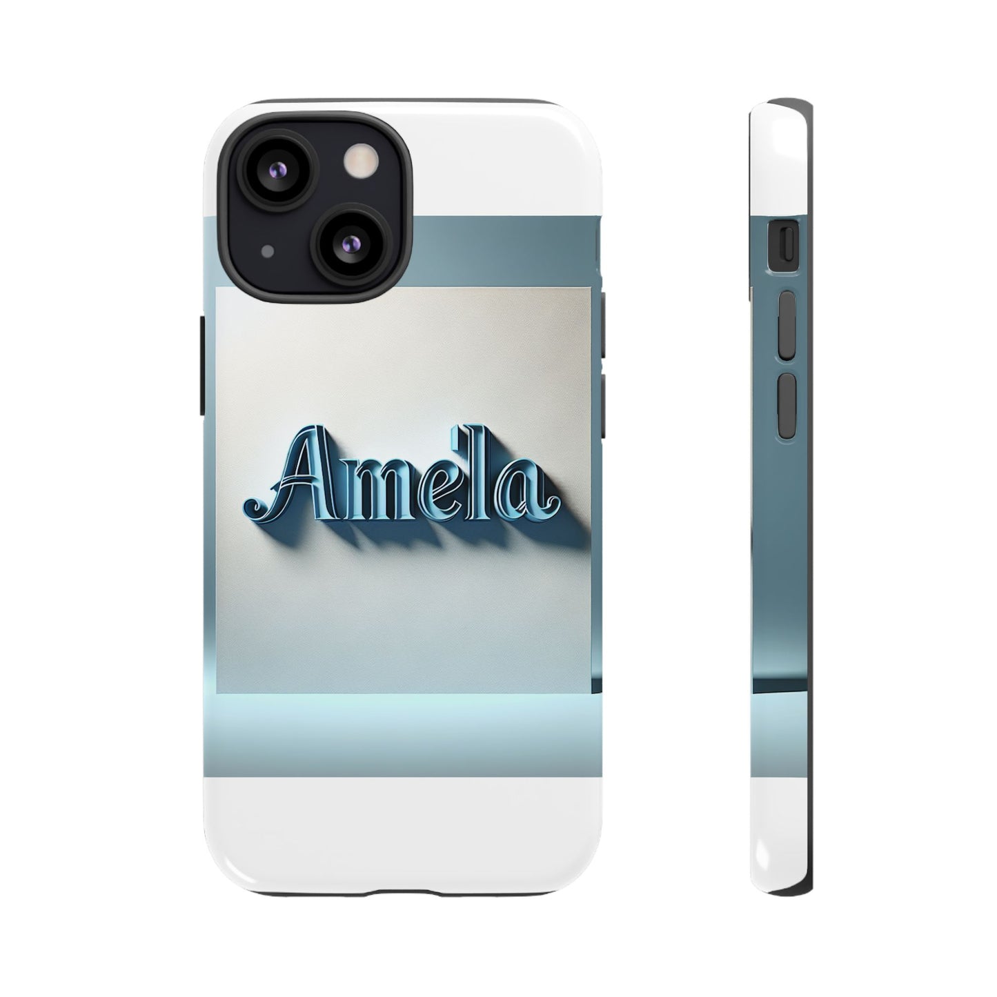 sleek 3d glossy phone case in blue with elegant name design fashion accessory for personal expression compatible with iphone 13, 14, 15 & 16 – all models including pro, pro max & plus