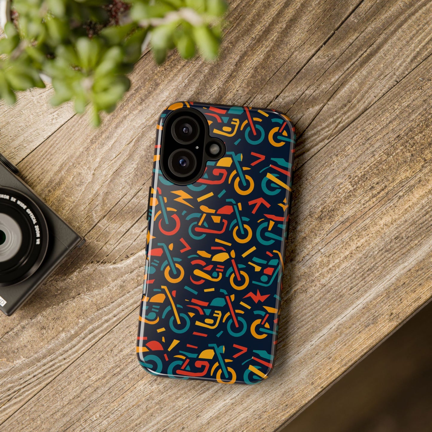 vibrant multicolour motorcycle design protective phone case for stylish protection – compatible with iphone 13, 14, 15 & 16 – all models including pro, pro max & plus