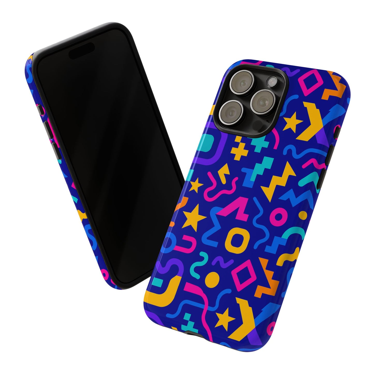 vibrant geometric protective phone case with 3d wrap design – playful accessory for self-expression compatible with iphone 13, 14, 15 & 16 – all models including pro, pro max & plus