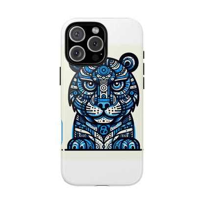 Vibrant Blue Geometric Tiger Design Phone Case – Stylish Protection Accessory for Self-Expression Compatible with iPhone 13, 14, 15 & 16 – all models including Pro, Pro Max & Plus