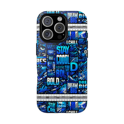 Vibrant 3D Wrap Protective Phone Case in Blue Typography Design for Unique Style – Stylish Protection Compatible with iPhone 13, 14, 15 & 16 – All Models Including Pro, Pro Max & Plus