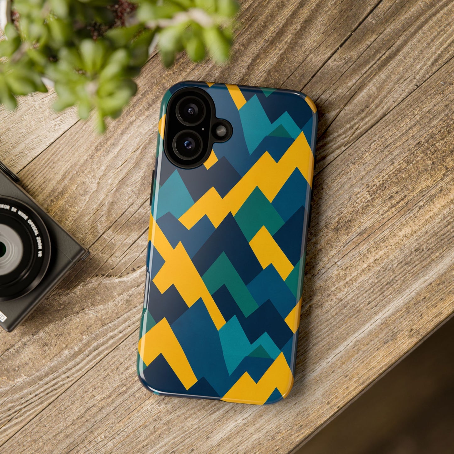 vibrant geometric mountain design protective phone case for unique style and durable protection compatible with iphone 13, 14, 15 & 16 – all models including pro, pro max & plus