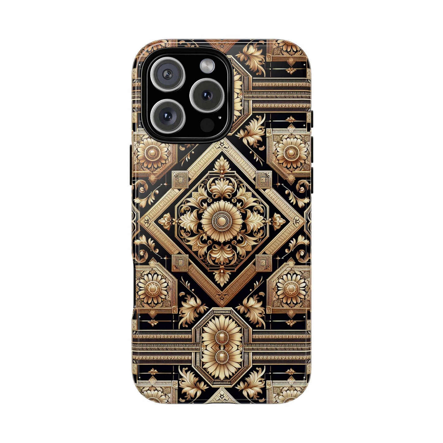 pattern image 1 vibrant shockproof phone case for anime and comic fans - stylish gold floral design for iphone 13-16 pro max plus