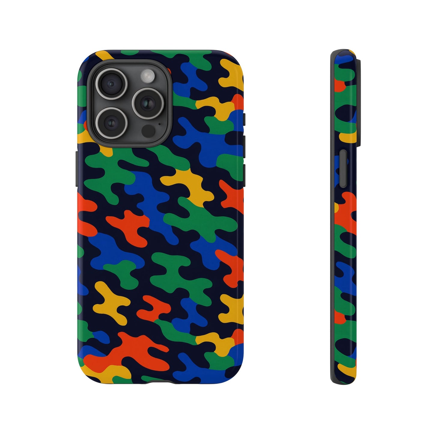 multicolour camouflage protective phone case with 3d wrap design for stylish smartphone protection compatible with iphone 13, 14, 15 & 16 – all models including pro, pro max & plus