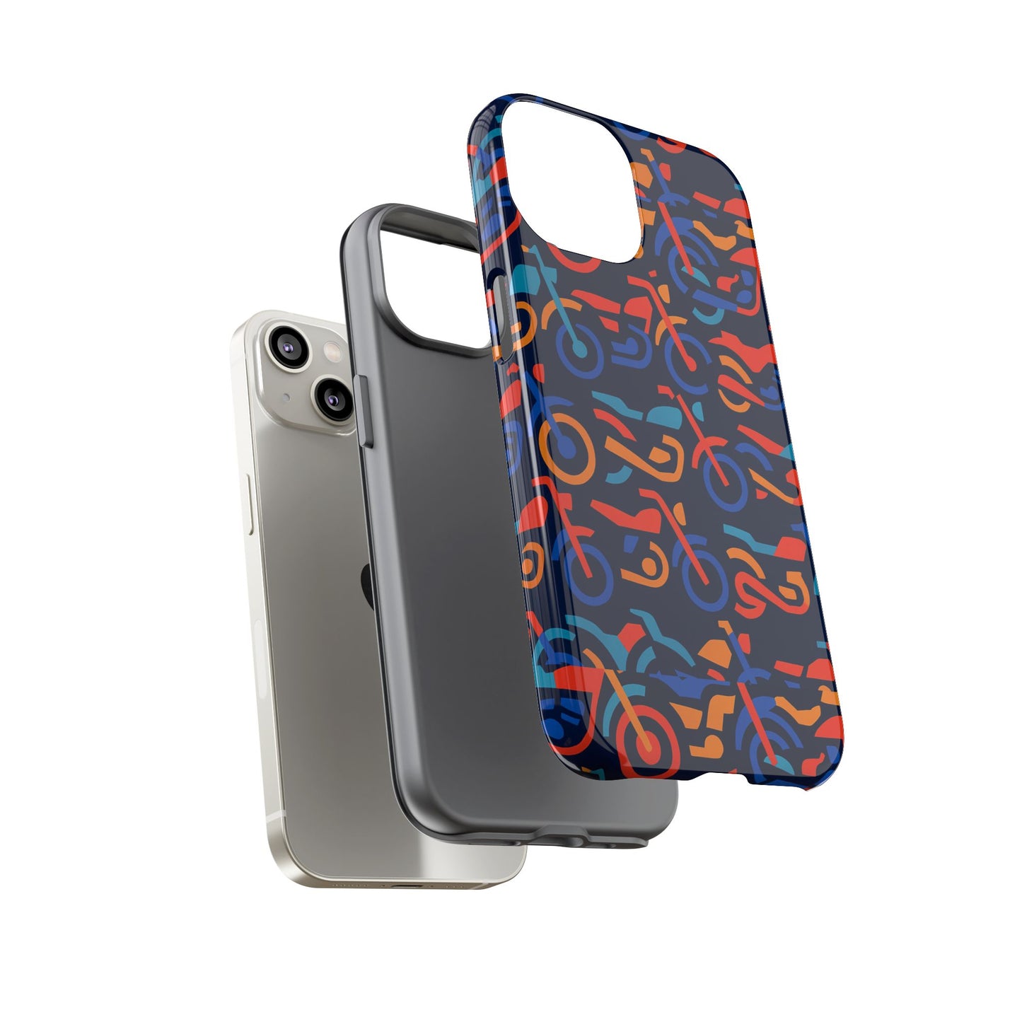 vibrant 3d multicolour motorcycle pattern protective phone case for creative individuals – stylish protection compatible with iphone 13, 14, 15 & 16 – all models including pro, pro max & plus